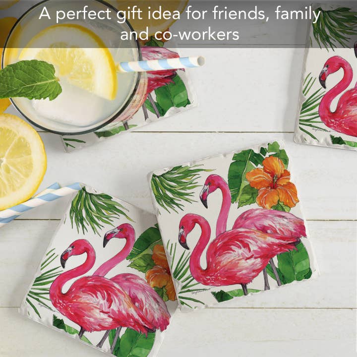 CounterArt/Highland Home/Thirstystone - Wholesale Coasters - Flamingo Tropical Absorbent Tumbled Tile Coaster 4pk4