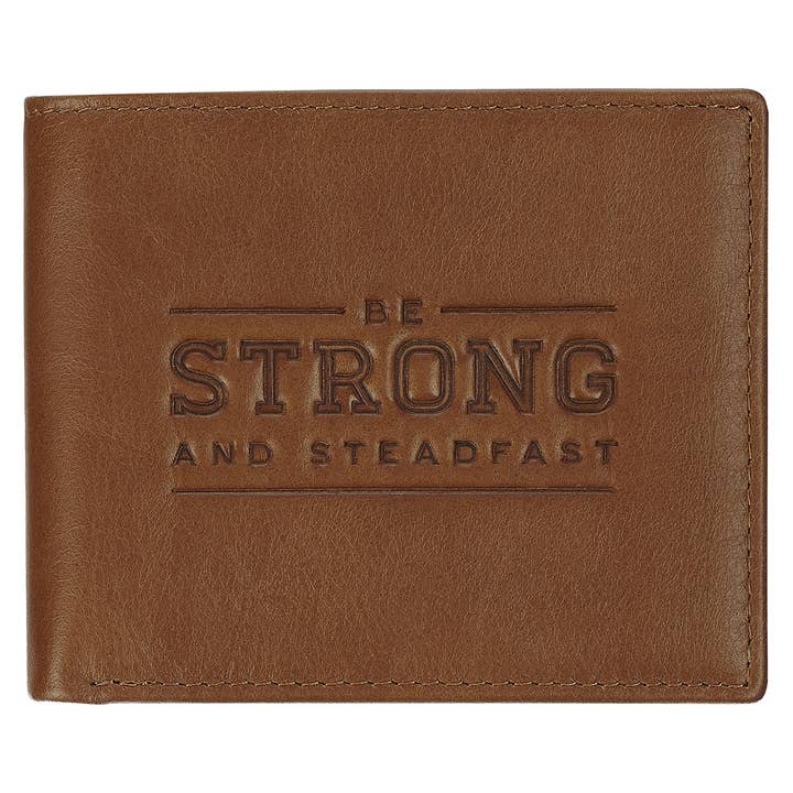 Wallet Leather Tan Be Strong and Steadfast Deut. 31:6 for wholesale by Christian Art Gifts