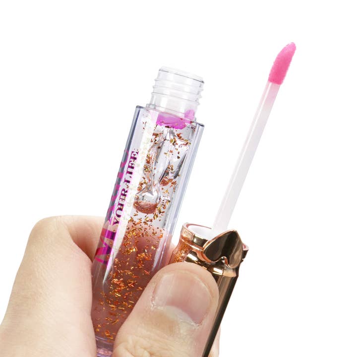 Cap Zone - Wholesale Lip Gloss - Heart Rose Gold Clear Glitter Lip Gloss - 24 pcs