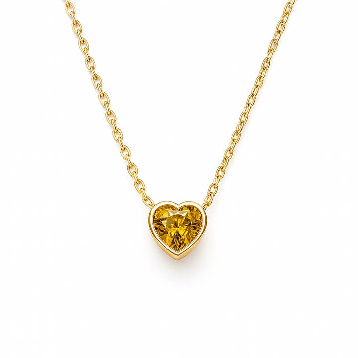 Ringblomma Citrin Hjärt Halsband | Guld Vermeil för wholesale av Ke Bella Jewelry
