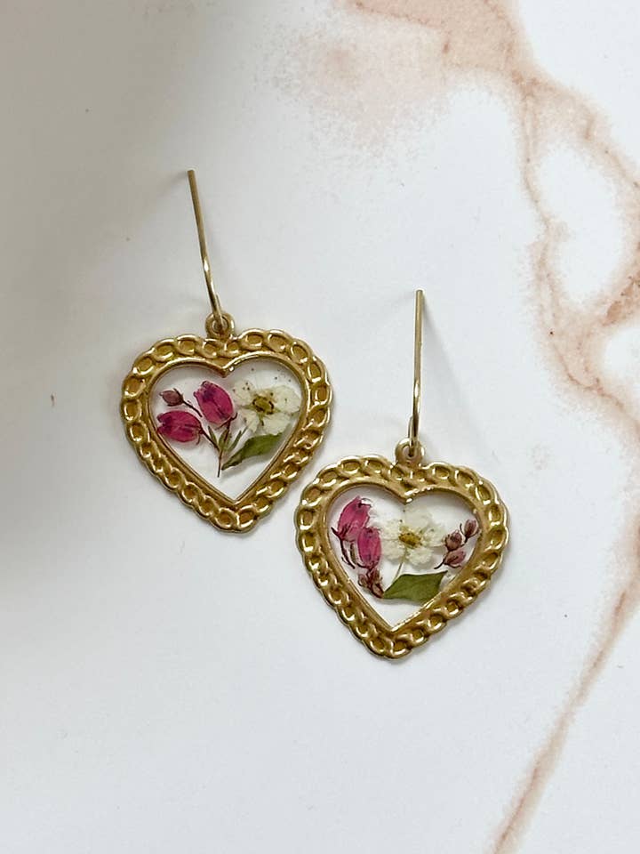 Pressed Flower Jewelry | Valentine Earrings | Brass Jewelry for wholesale by Little Leavez