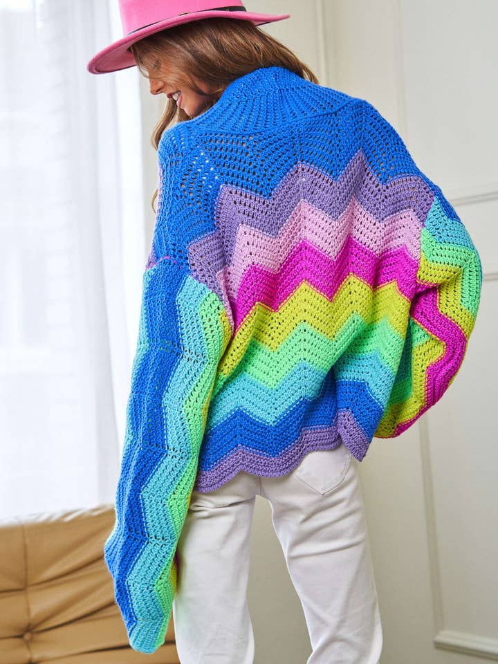PLUS RAINBOW MULTI COLOR KNIT SWEATER CARDIGAN for wholesale on Faire16