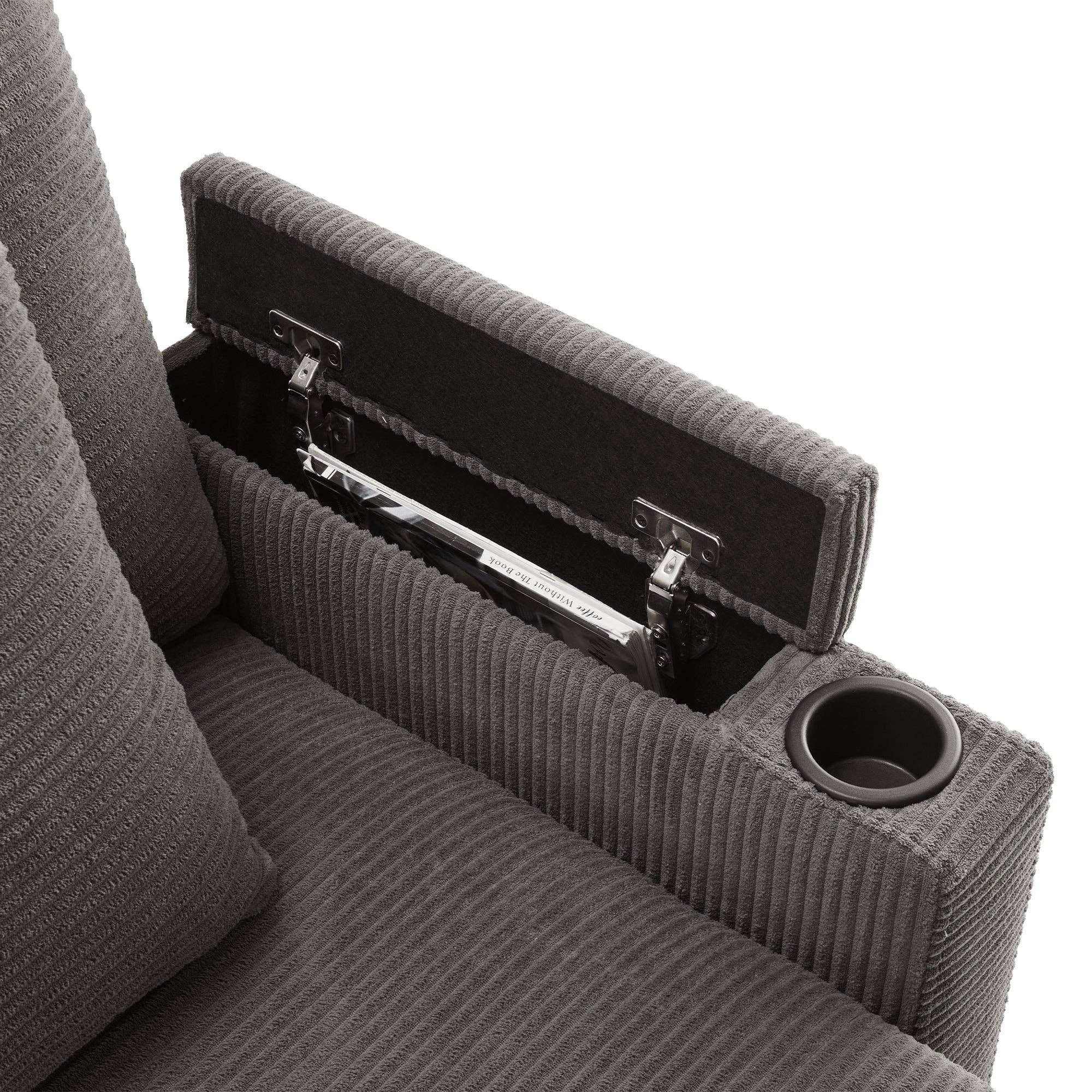 Urban Meuble - Wholesale Bank - Modulaire hoekbank in grijze ribfluweel, 3-4 zitplaatsen met afneembare poef, USB-poorten en bekerhouders GEYSERFOUNT17