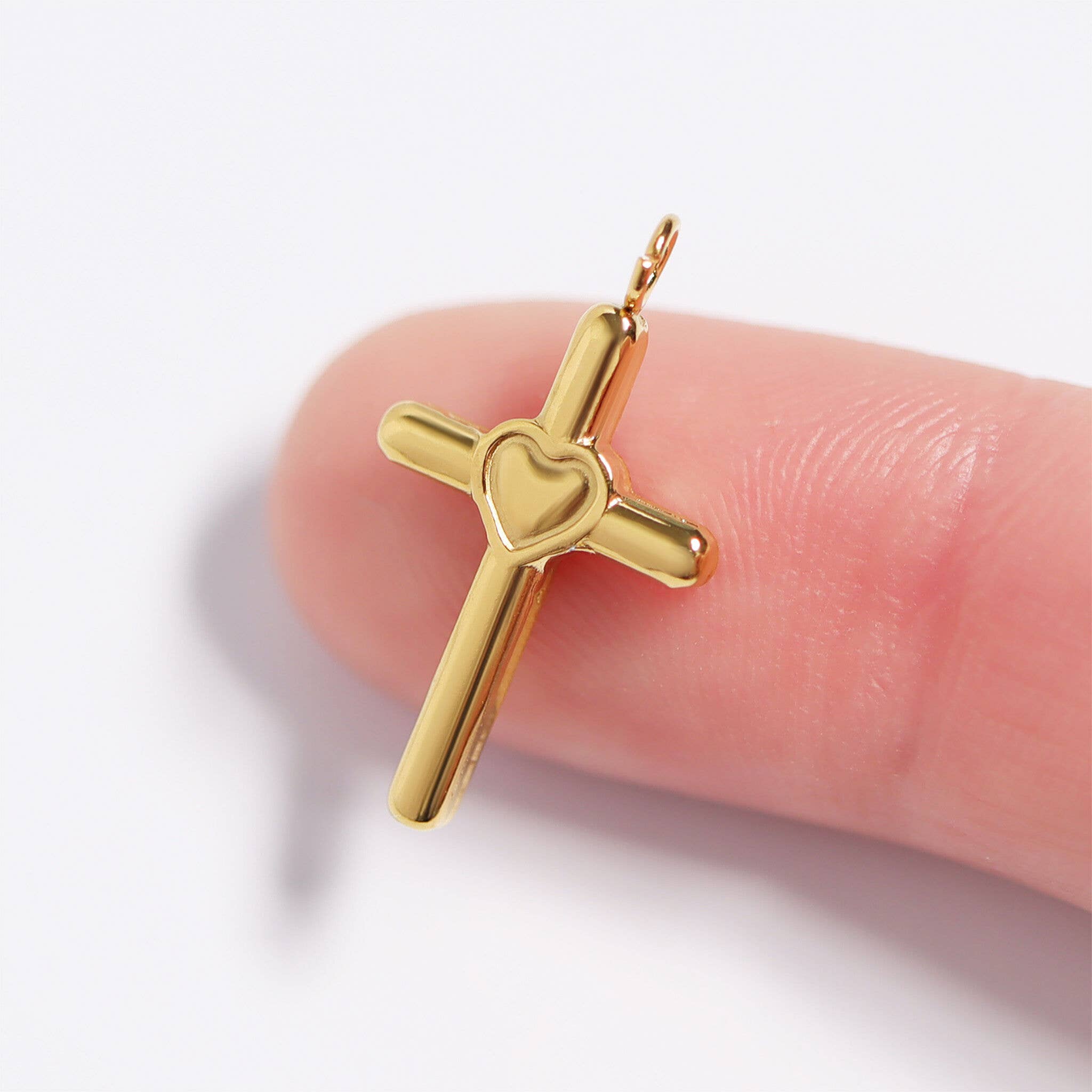 WJW - Wholesale Individual Charm/Pendant - 18K Gold PVD Stainless Steel Heart in Cross Charm5