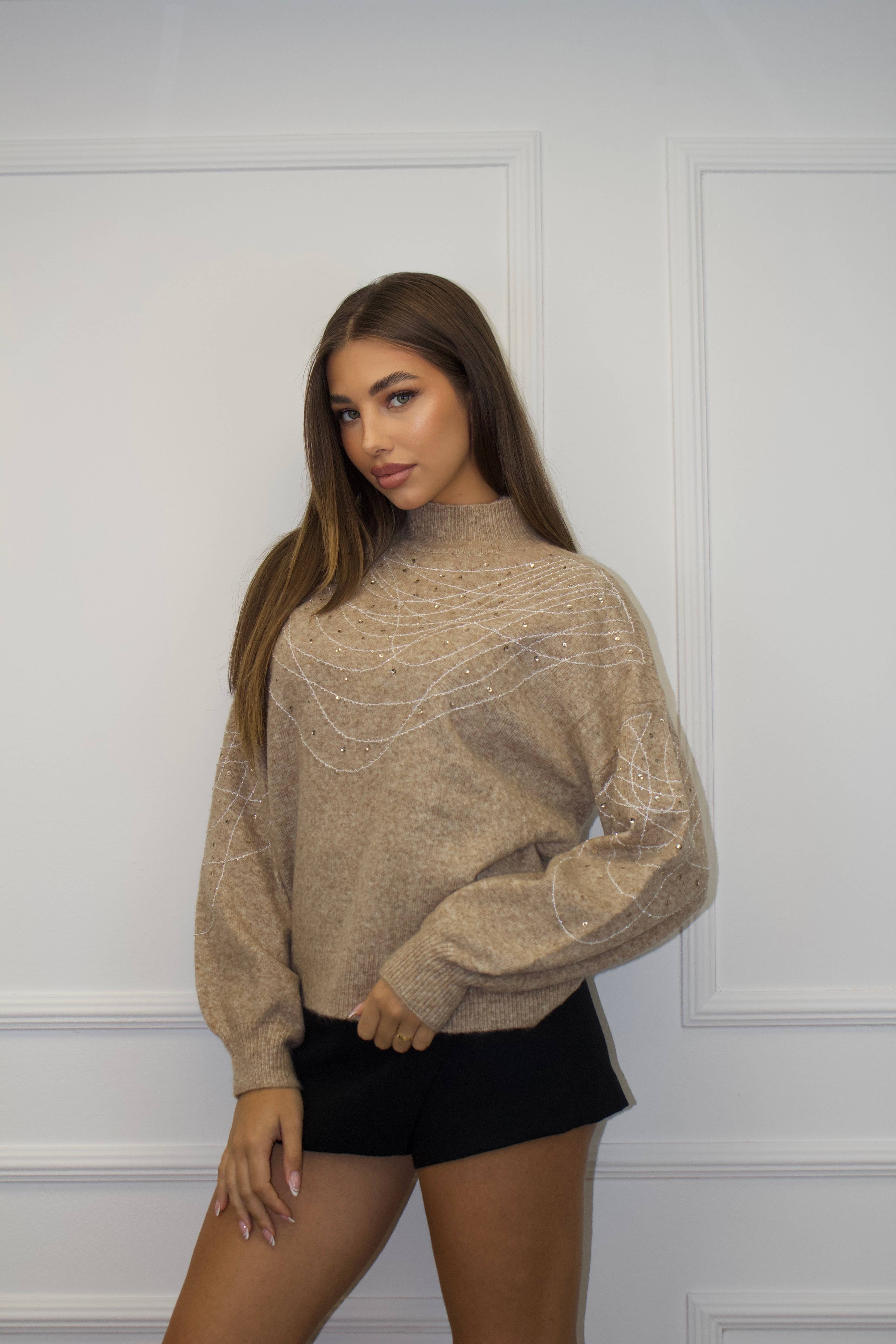 Chilli Girl Collection - Wholesale Knit Sweater - Women's - Mock neck sweater with bead and sequin details  3