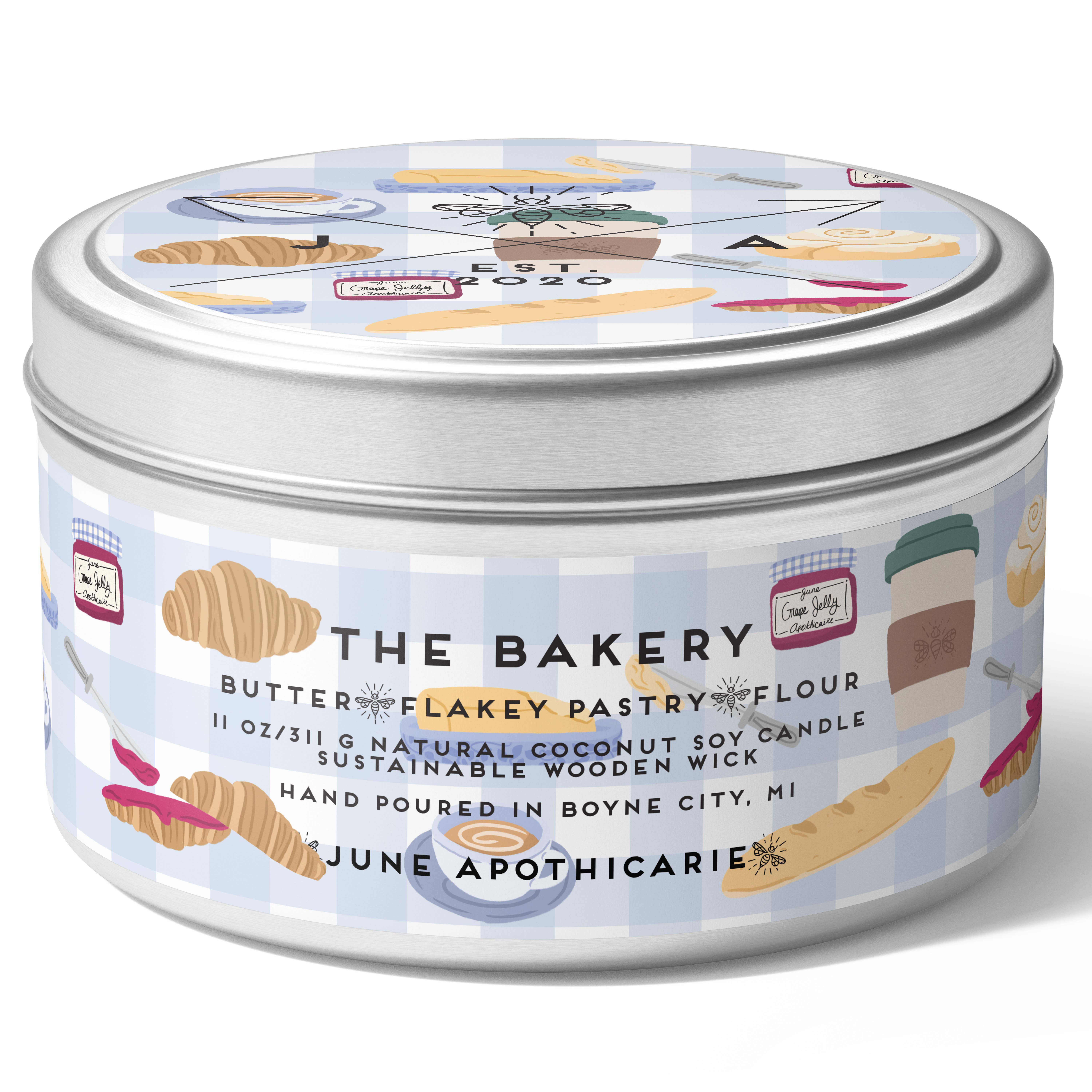 June Apothicarie - Wholesale Travel Candles - The Bakery Wooden Wick 11 oz Tin Candle3