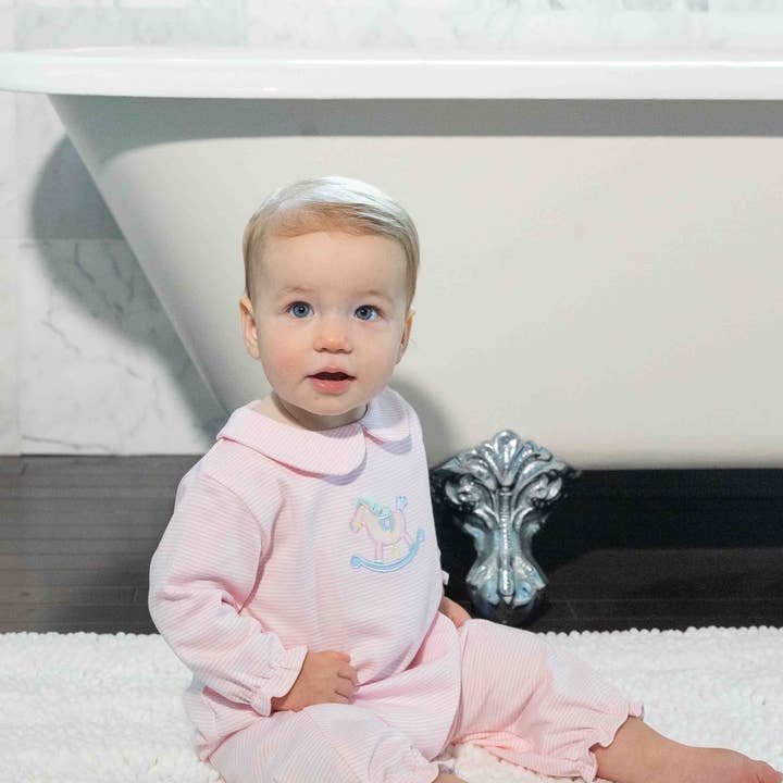 Stripe Knit Longall With Rocking Horse for wholesale by Florence Eiseman