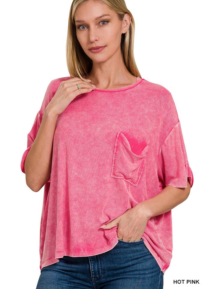 Vanilla Monkey - Vente Haut en maille – femme - Top côtelé à manches courtes et col rond délavé21