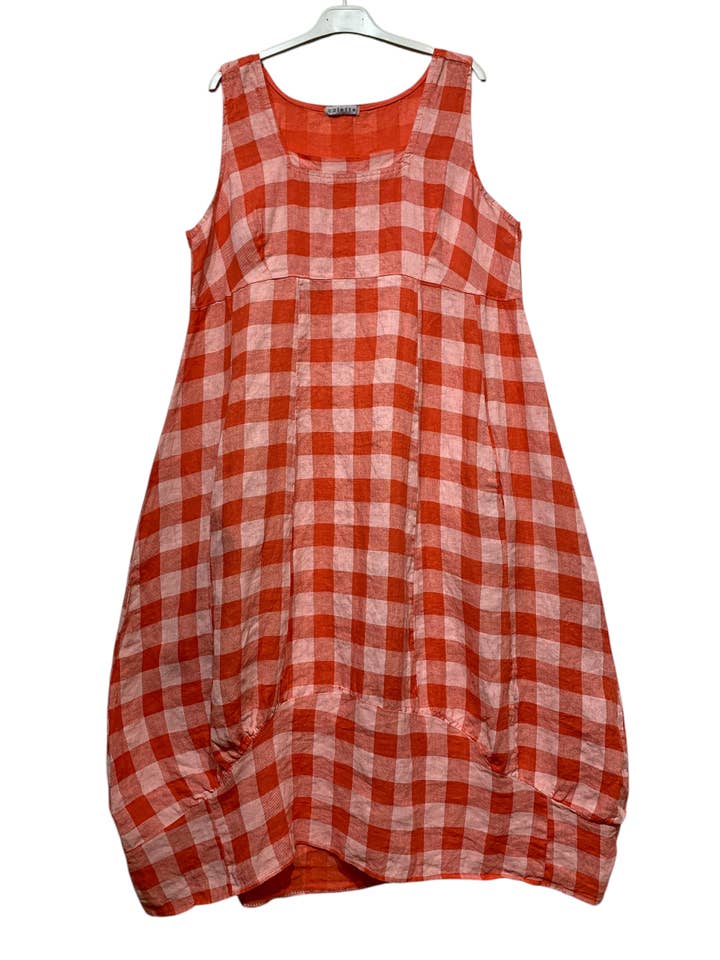 LINEN & COTTON HOUSE - Wholesale Dress β Women's - LINEN DRESS WITH POCKETS, GINGHAM CHECK PATTERN 3221