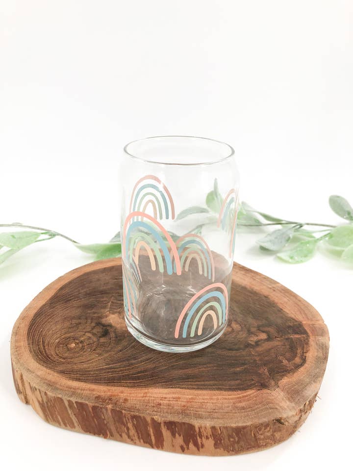 Boho Rainbows Glass Can for wholesale by Ellie Jade Co
