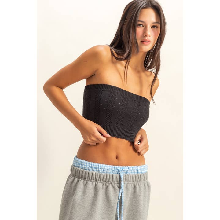 HYFVE - Wholesale Tank Top - Women's - DZ23A821-Strapless Pointelle Crop Top