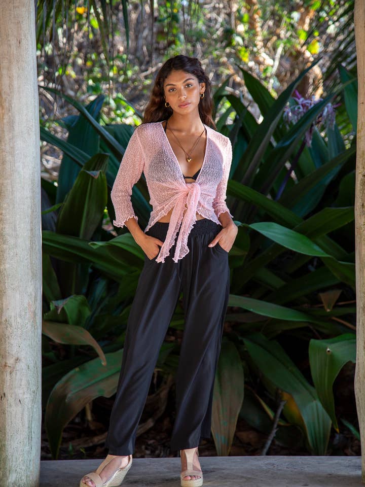 Summer Knit Sheer Cardigan Bolero Shrug Cover in Ballerina Pink for wholesale by Bali Prema