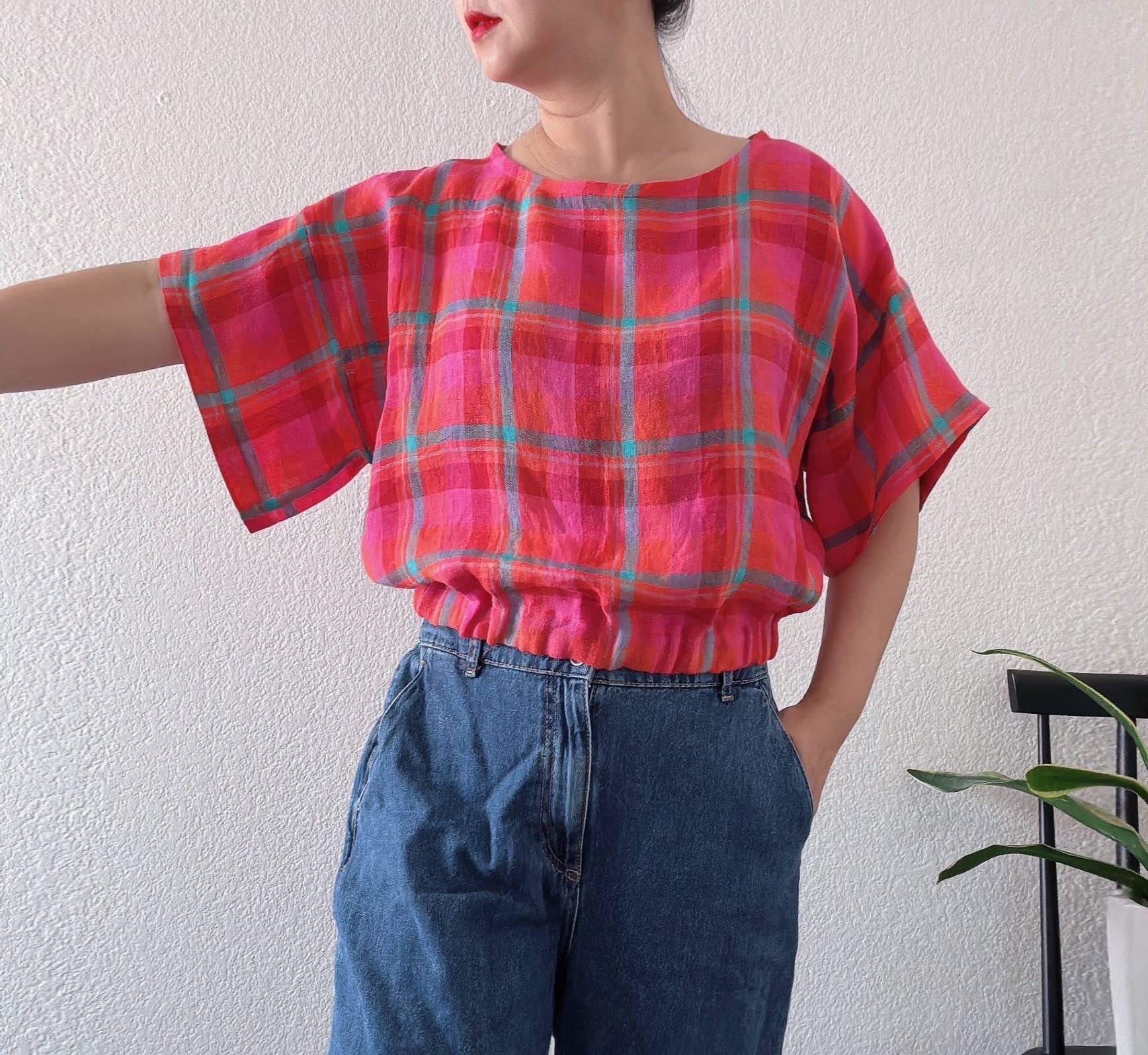 Joolee - Wholesale Blouse - Women's - Pink check linen top3