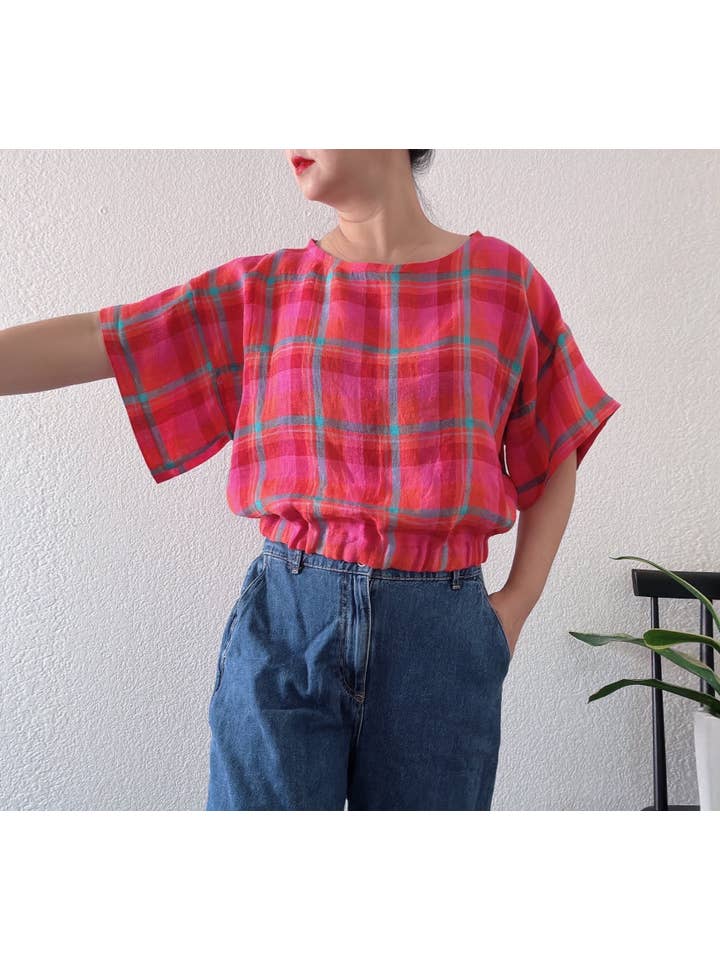 Joolee - Wholesale Blouse - Women's - Pink check linen top3