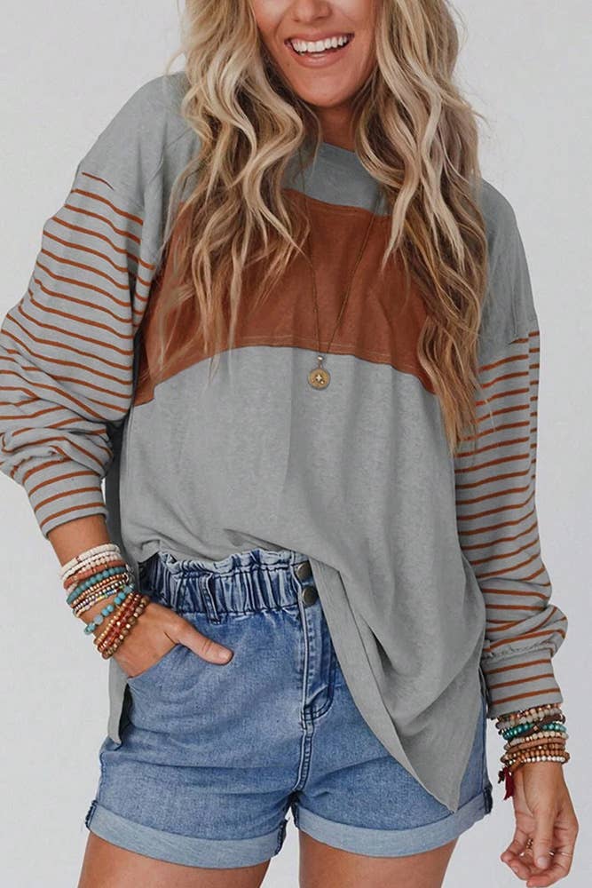 UNISHE - Wholesale Tunic - Women's - Color Block Stripe Long Sleeves Top AXR0641