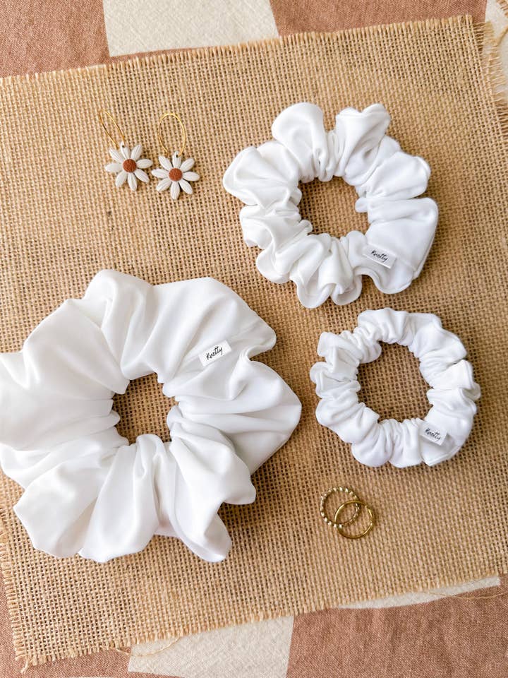 White Activewear Scrunchies for wholesale by Knotty But Sweet