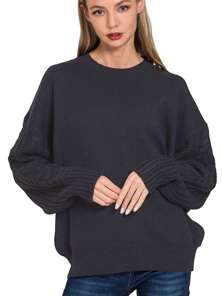 Rundhalsad tröja med kabelstickade ärmar för wholesale av Vanilla Monkey