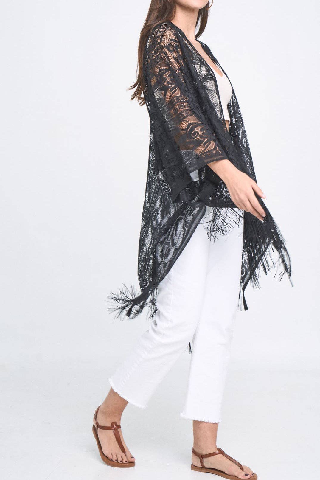 Ellison+Young - Vendita all'ingrosso Kimono - Donna - Elegante kimono con frange in pizzo3