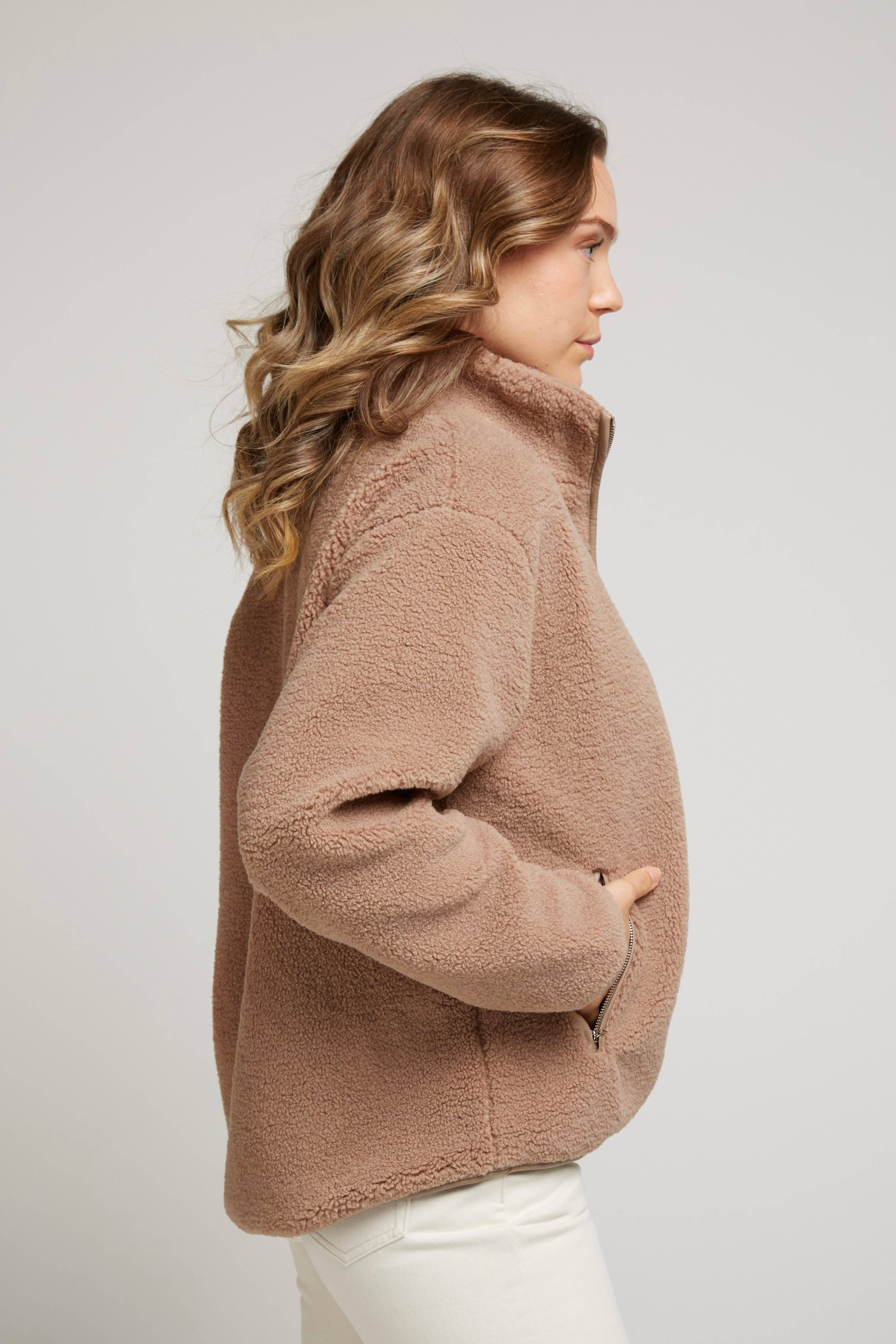 Andy & Lucy - Wholesale Jacket - Women's - VODKA - Faux leather-trimmed fleece jacket5