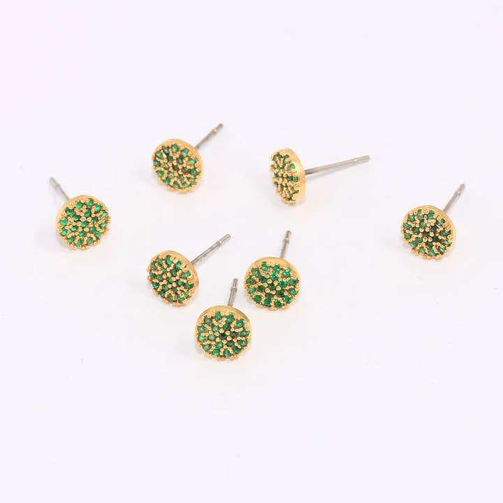 Orecchini a perno in oro lucido 24k con CZ da 7mm, SLM174 per la vendita all'ingrosso da parte di QueenJewelryM