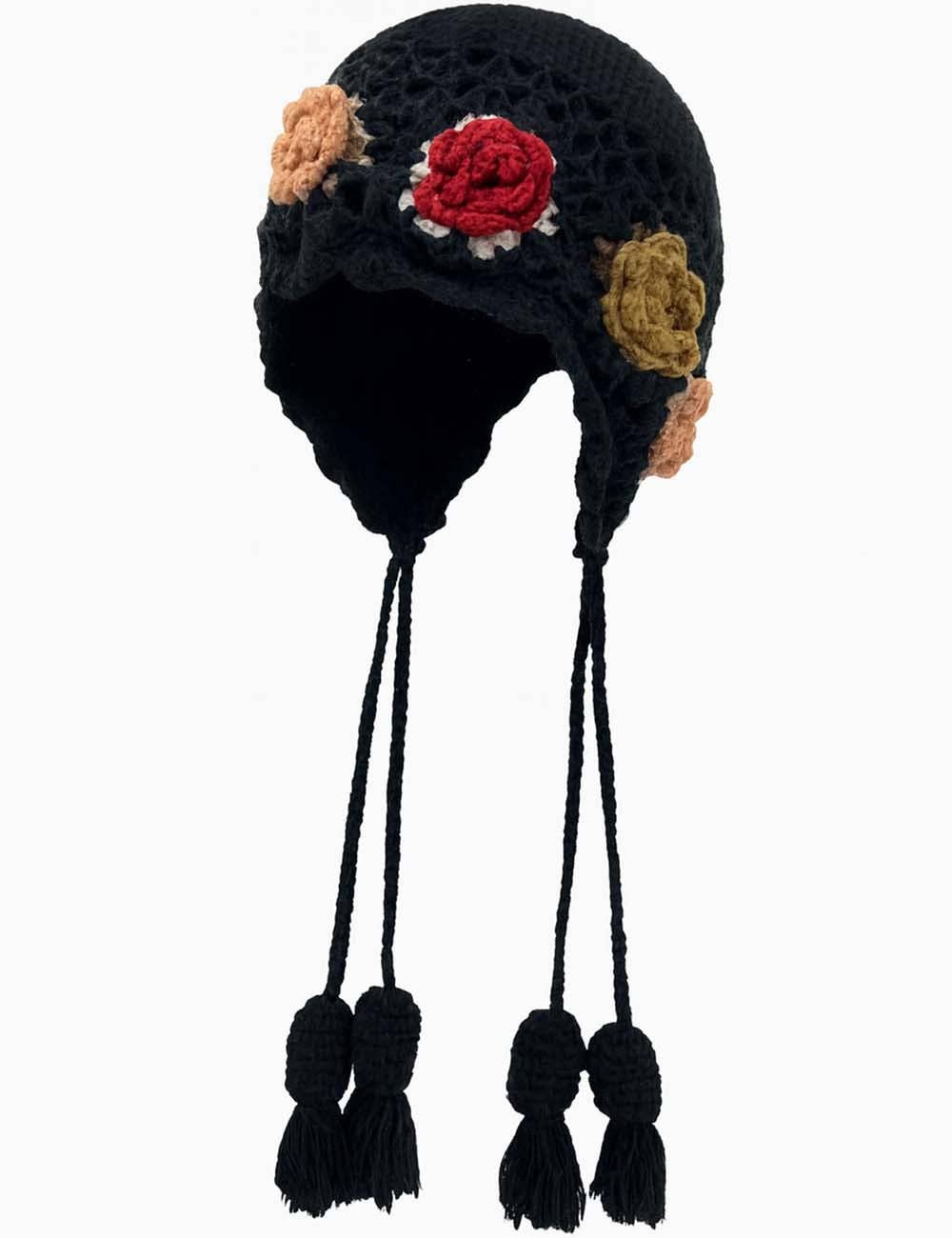 Sweetkama - Wholesale Beanie - Women's - Ladies 3D Floral Crochet Knit Hollow Out Tassel Hat4