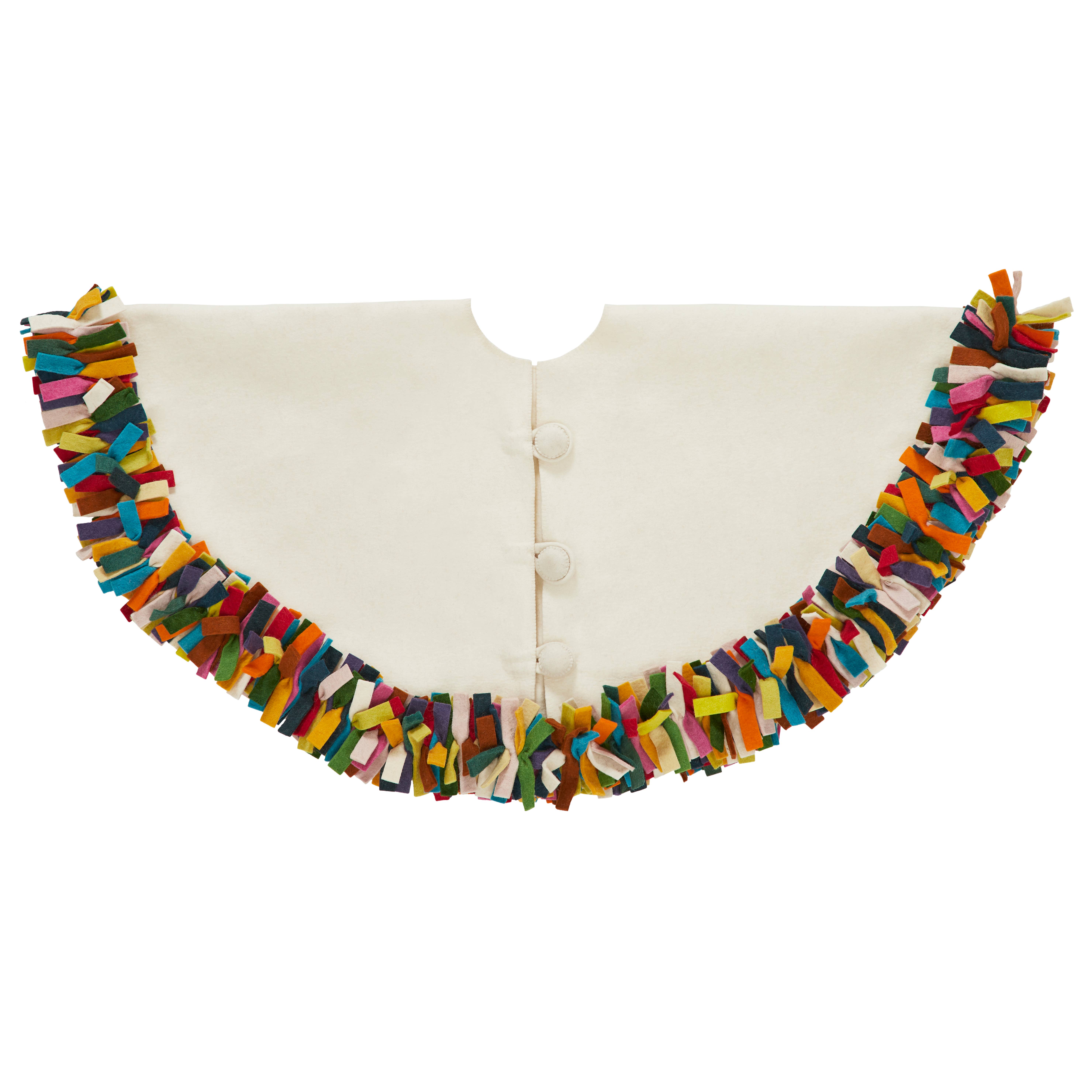 Arcadia Home – wholesale Julgransmatta – Julgranskjol i ull med flerfärgad frans - Krämfärgad4