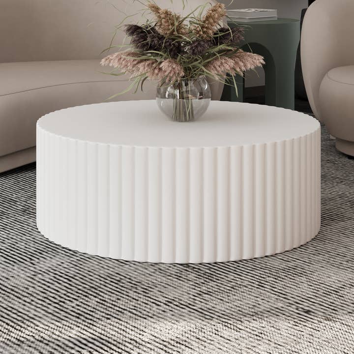 Milena Modern Round Coffee Table with Fluted Base Design for wholesale by LeisureMod