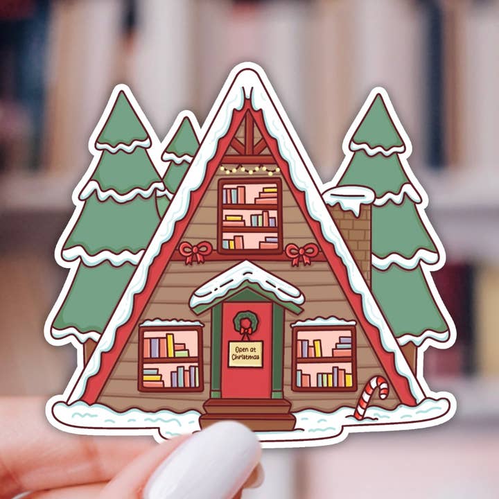 Winter Cabin Bookstore Sticker for wholesale by Indie Heart Studio