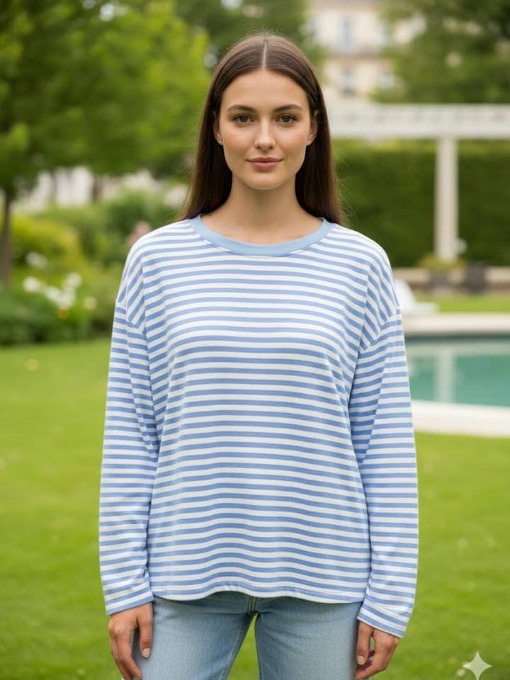 Striped T-shirt with wide sleeves for wholesale by VICTORIA&ISAAC
