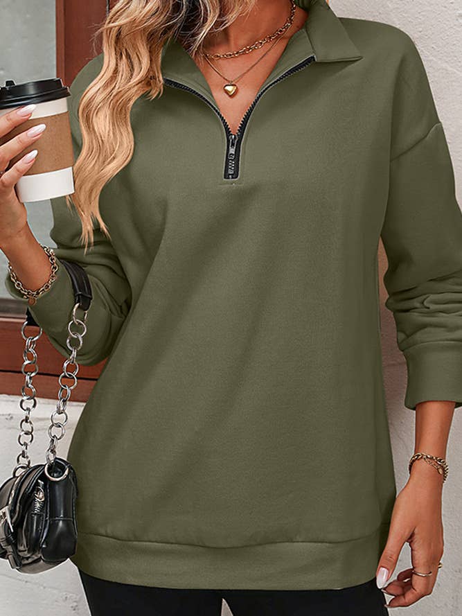 UNISHE - Wholesale Sweatshirt - Women's - Plain Half Zipper Sweatshirt MD09111