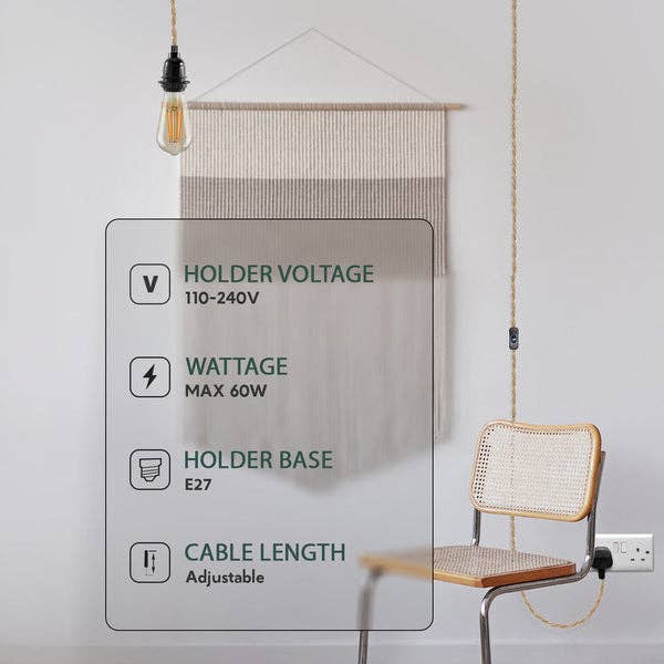 Ledsone - Wholesale Chandelier/Hanging Light - LEDSone Plug-In Hanging Pendant Light with Inline Switch in Black & Hemp~45548