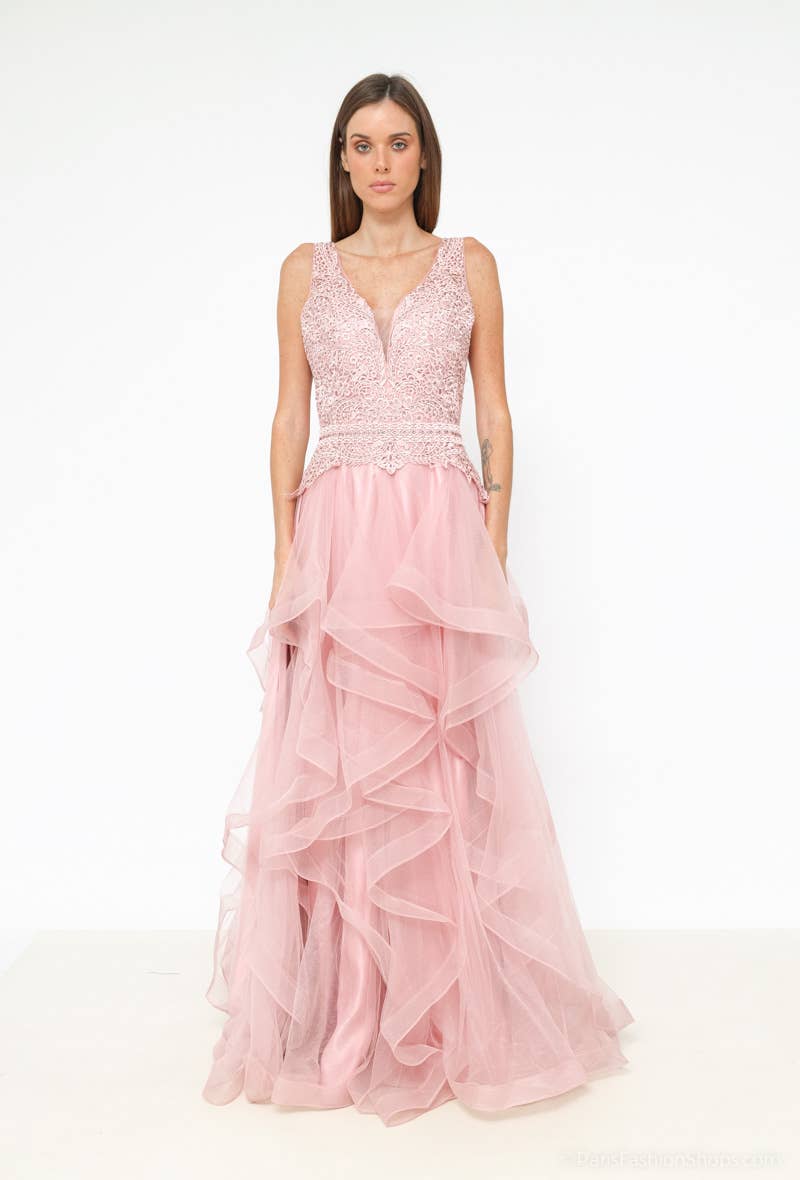Les Voiliers - Wholesale Gown - Women's - Pink lace tulle evening dress3