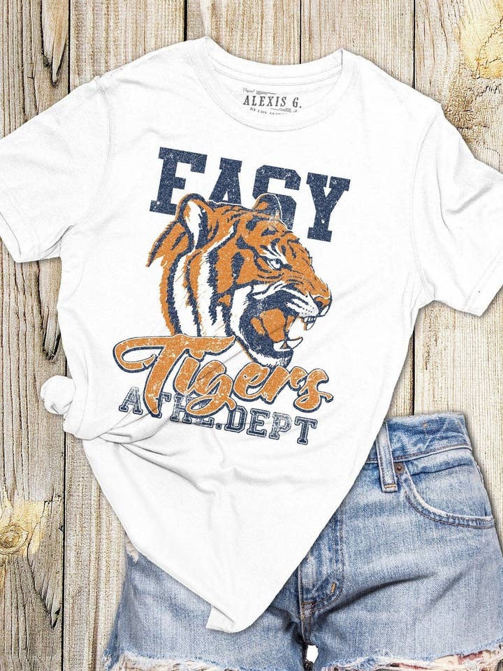 Easy Tigers Graphic Tee, Mascot Shirt, Animal Face Print for wholesale by SewCalUSA