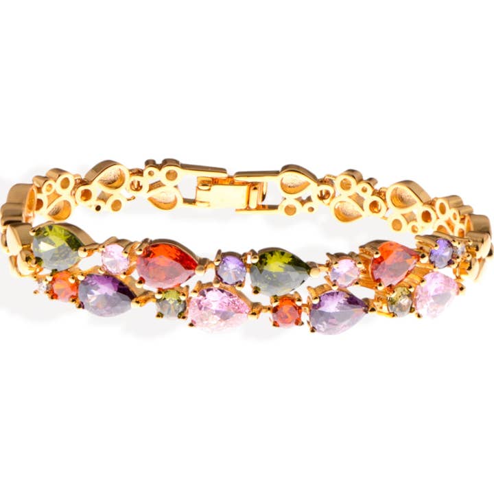 Gold Tone Bracelet with Multi-Colored Gemstone Accents for wholesale by AK Brand
