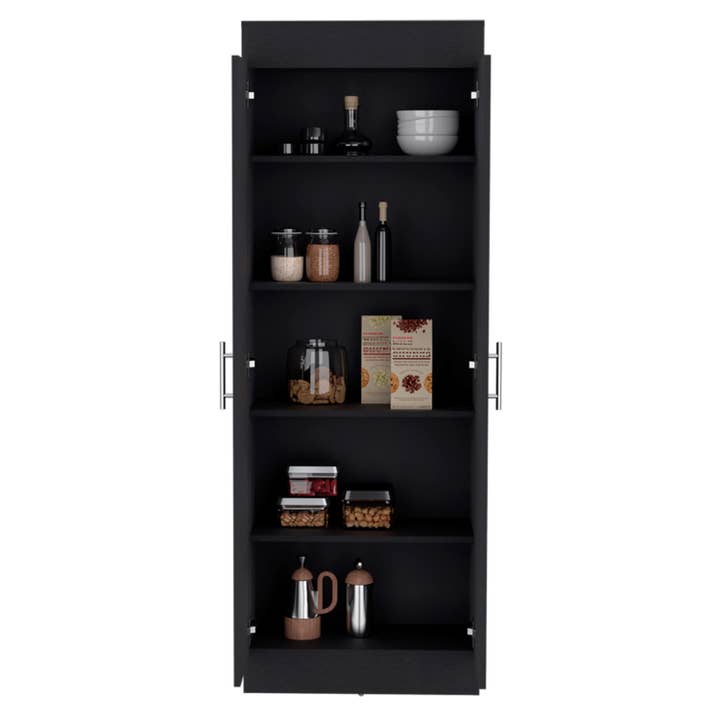 Black Nepal cupboard in melamine with 2 doors and 4 shelves for wholesale on Faire3