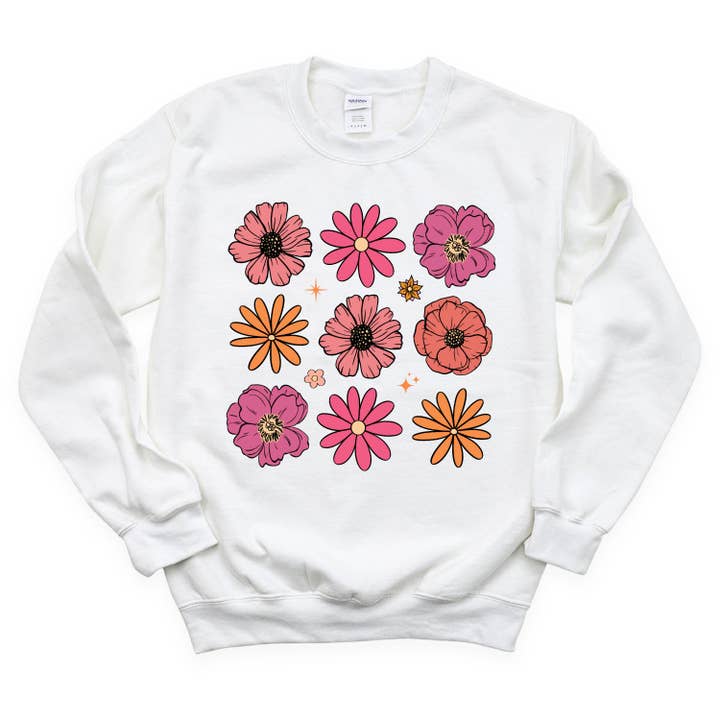 3x3 Spring Flowers - BASIC FLEECE CREWNECK for wholesale by Little Mama Shirt Shop