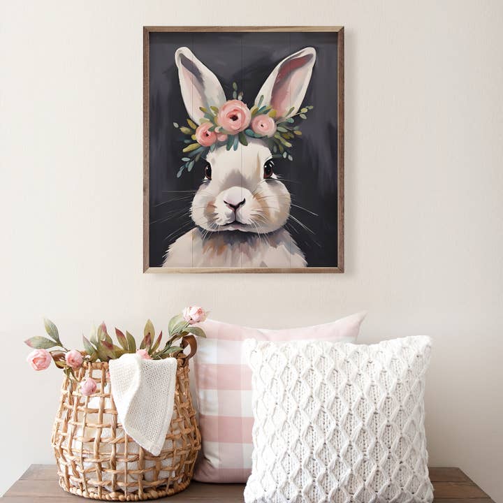 Kendrick Home - Wholesale Sign - Bunny With Flower Crown Black1