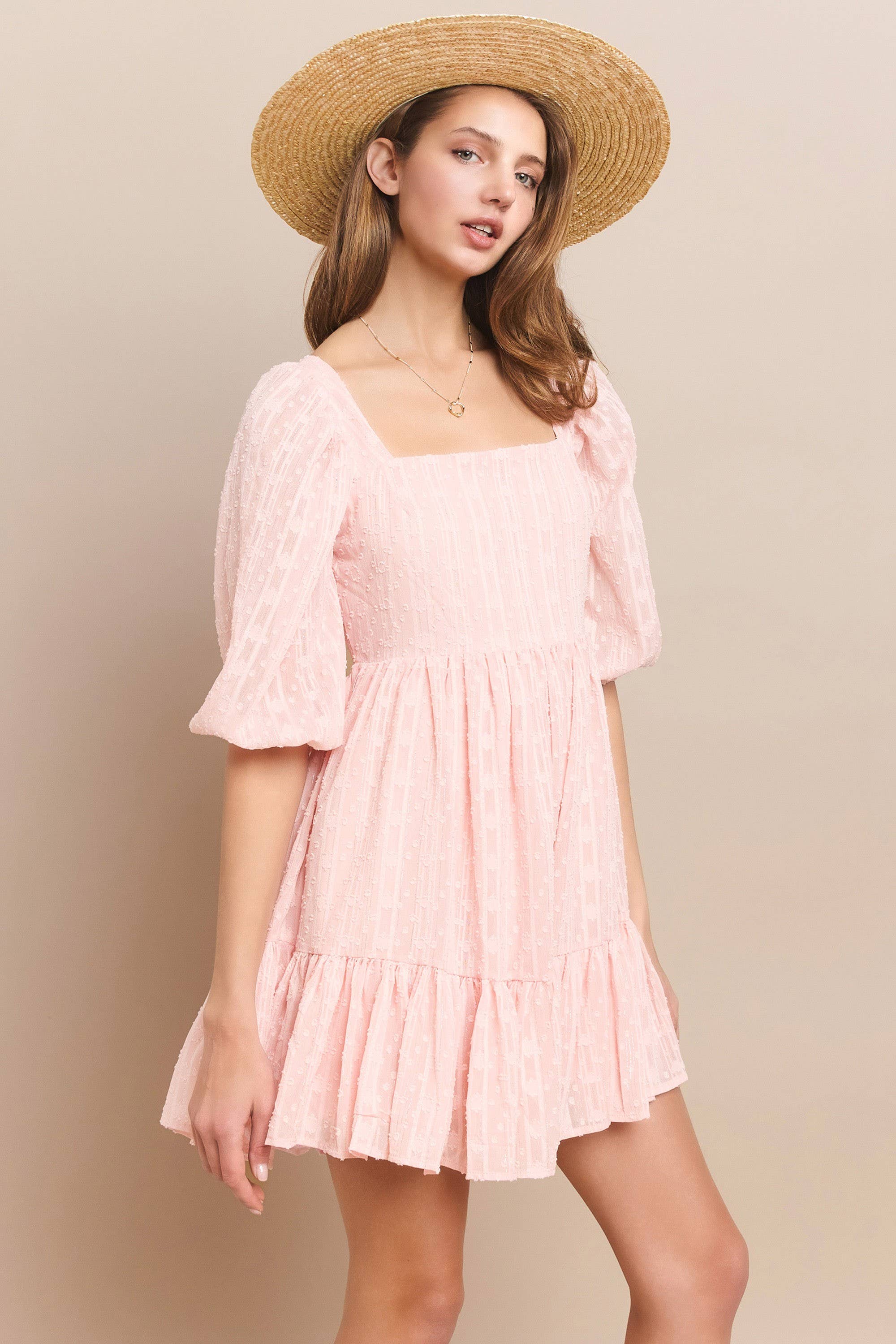 WISTERIA LANE - Wholesale Dress - Women's - SQUARE NECK A-LINE BABYDOLL DRESS W/BACK TIES BLUE8