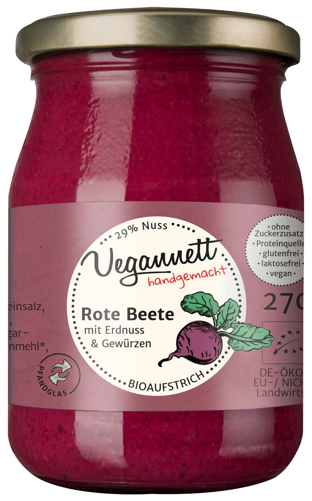 Vegannett Biomanufaktur - Wholesale Sauce - Organic spread beetroot with 29% nuts, 270g in reusable glass!0