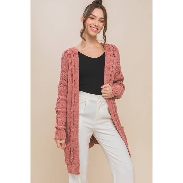 Apolline – wholesale Cardigan – Women’s – Chenille Cable Knit Oversized Open Front Cardigan