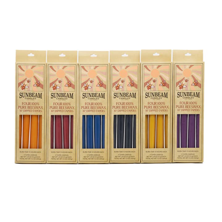Sunbeam Candles, Inc - Wholesale Tapered Candle/Candlestick - 10" Dipped Beeswax Tapers - 2-Pair Boxes (4-ct case)1