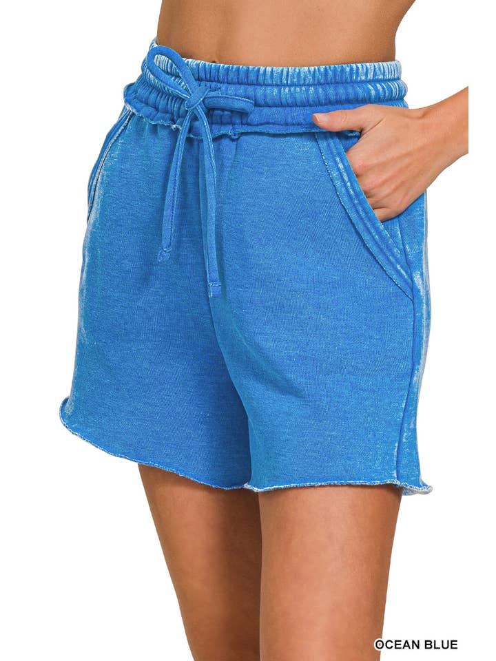 Vanilla Monkey - Wholesale Lounge Shorts - Women's - Acid Wash Fleece Drawstring Shorts With Pockets7