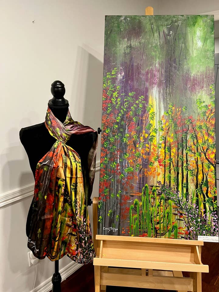 After the Rain 100% Polyester (Shamoze Silk /Art Silk) Scarf for wholesale by Toronto Art Gallery