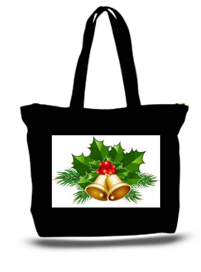 BMS BIZ - Wholesale Tote Bag - Women's - Holiday Christmas Bells Large Tote Grocery & Stuff Bag0