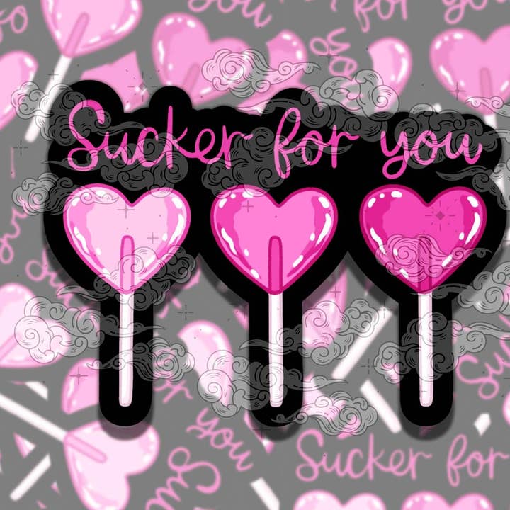Sucker for You Cute Pink Valentine's Vinyl Sticker for wholesale by Sticky Sadness Designs