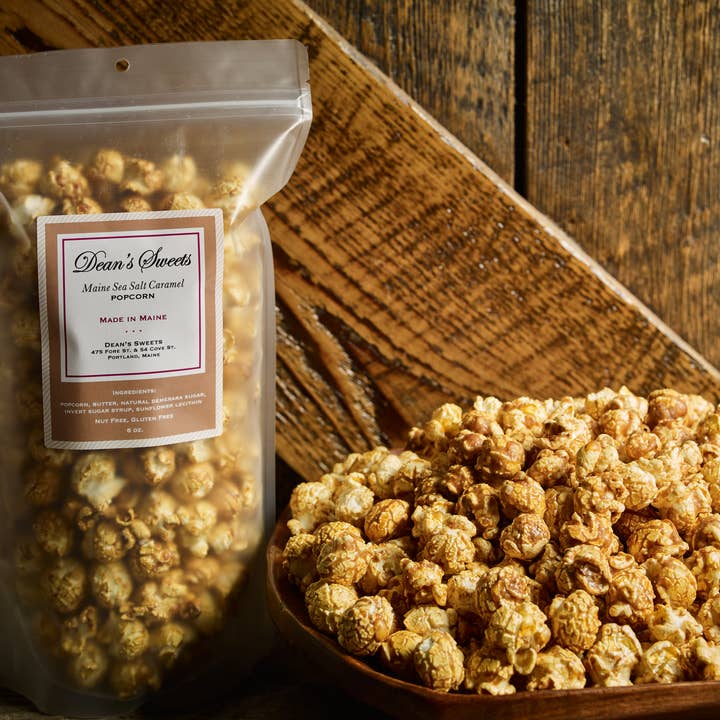 Maine Sea Salt Caramel Popcorn for wholesale by Dean's Sweets