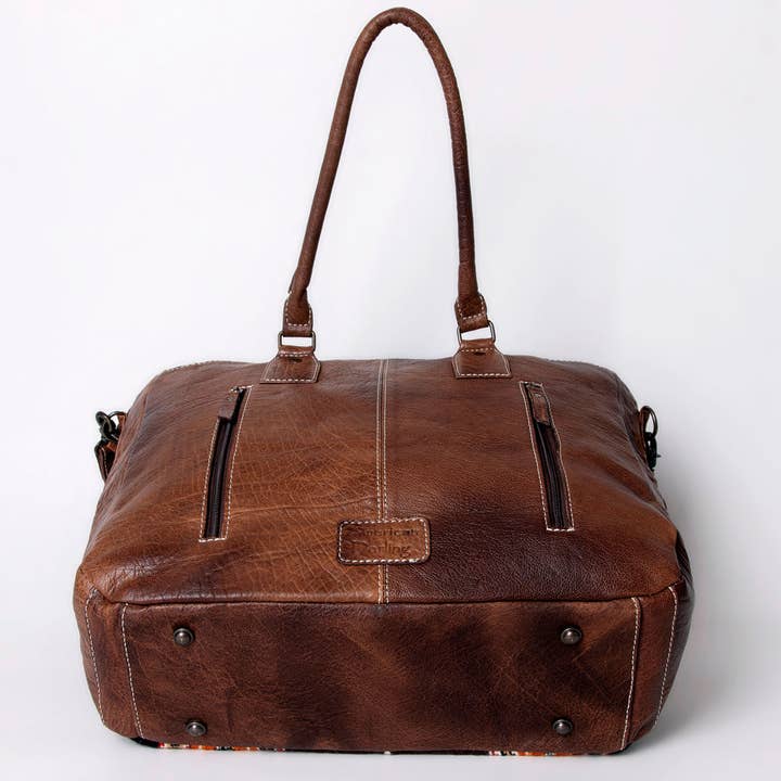 LS Western - Wholesale Tote Bag - Women's - ADBG1005 American Darling Handwoven Saddle Blanket Tote Bag Genuine Leather Trim12