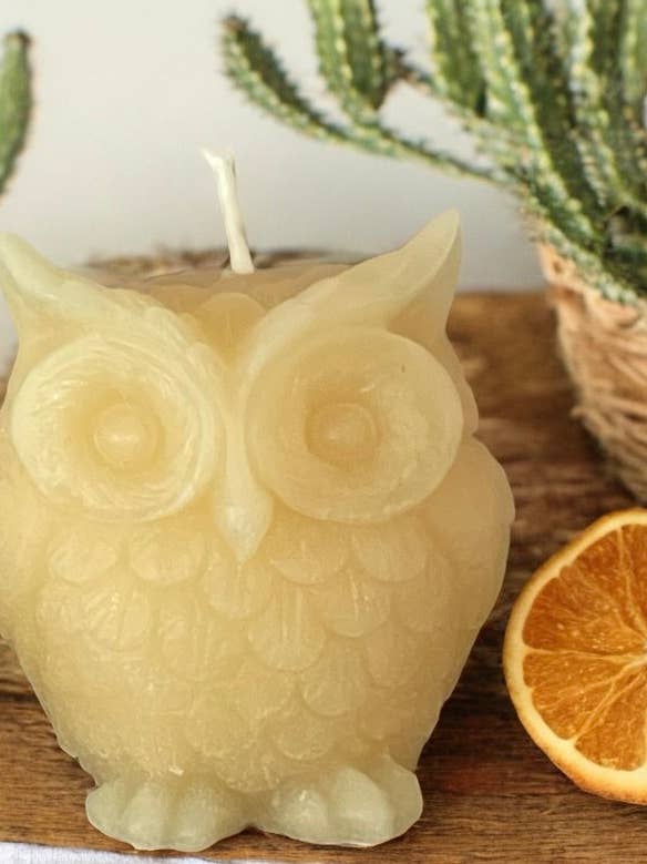 Grandes bougies en cire d'abeille en forme de hibou pour la vente par Namaste Home