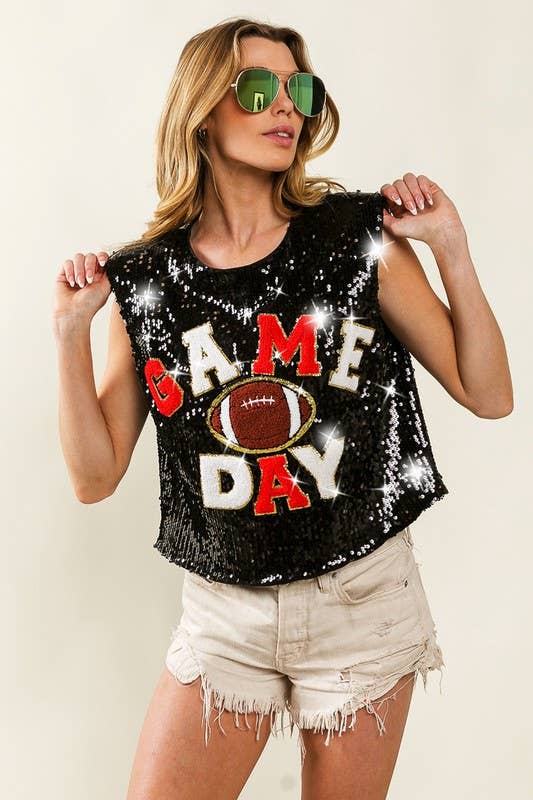 Vanilla Monkey - Wholesale Tank Top - Women's - Game Day And Football Patches Sequin Top4