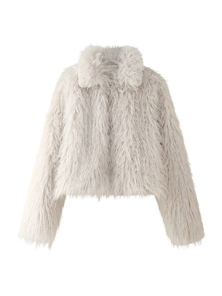 Warm Plush Cropped Faux-Fur Coat for wholesale by Rosa Clothing